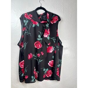 Torrid Dark Floral Blouse Womens 3X Black Red Rose Bow Romantic Office Goth Bold
